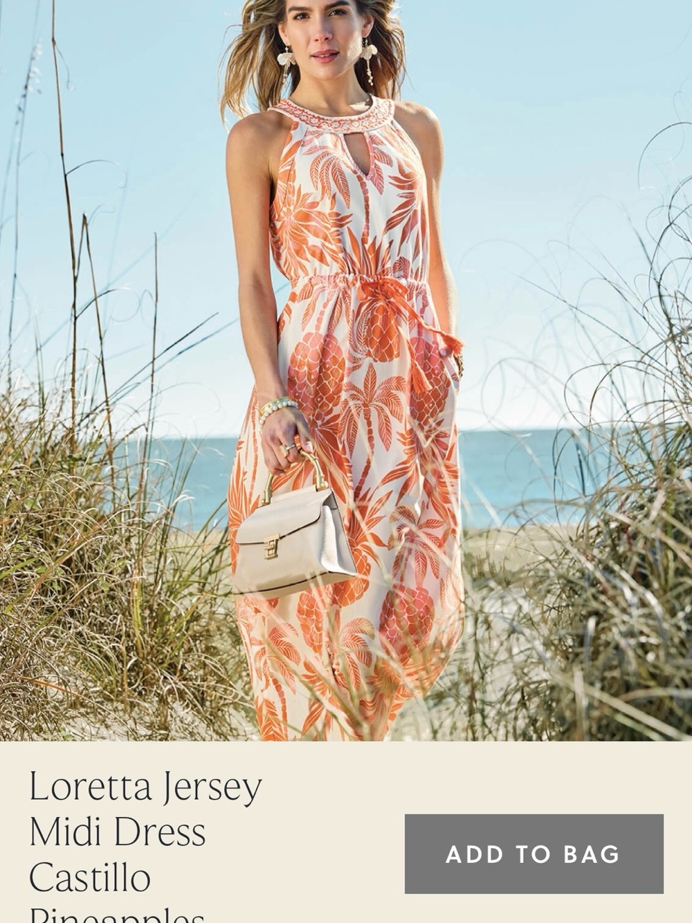 Spartina 449 Cream and Orange Pineapple-Print Midi Dress